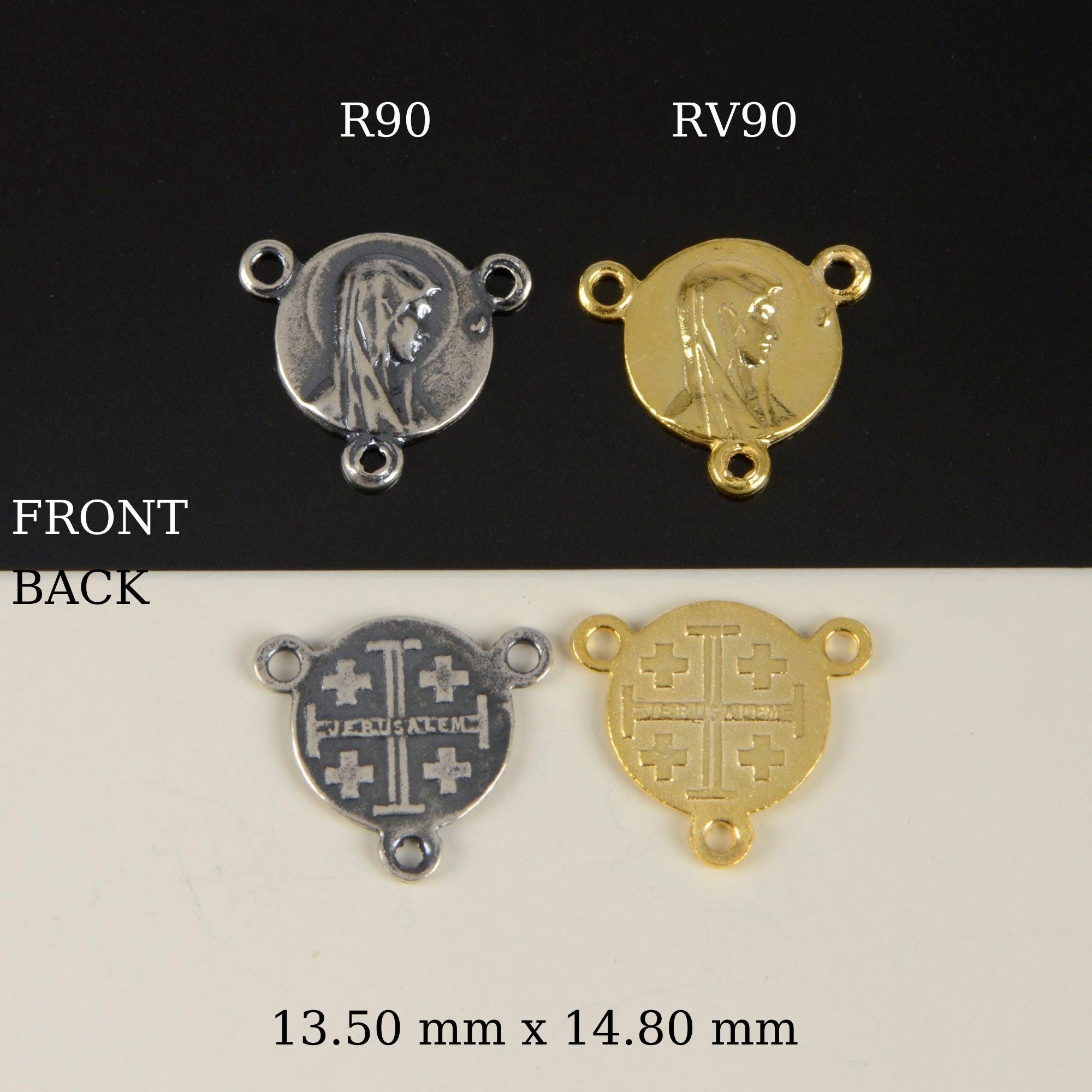 925 Sterling Silver & 24K Gold Vermeil Jerusalem and Virgin Mary Rosary Center, Jewelry Supply, R90-RV90