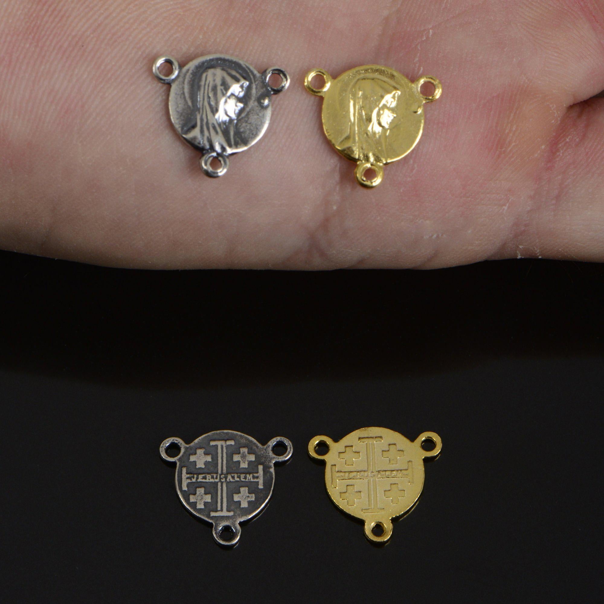 925 Sterling Silver & 24K Gold Vermeil Jerusalem and Virgin Mary Rosary Center, Jewelry Supply, R90-RV90