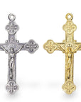 925 Sterling Silver & 24K Gold Vermeil Pendant Cross, Art Nouveau Style, Jewelry Making Supply, R6P-RV6P
