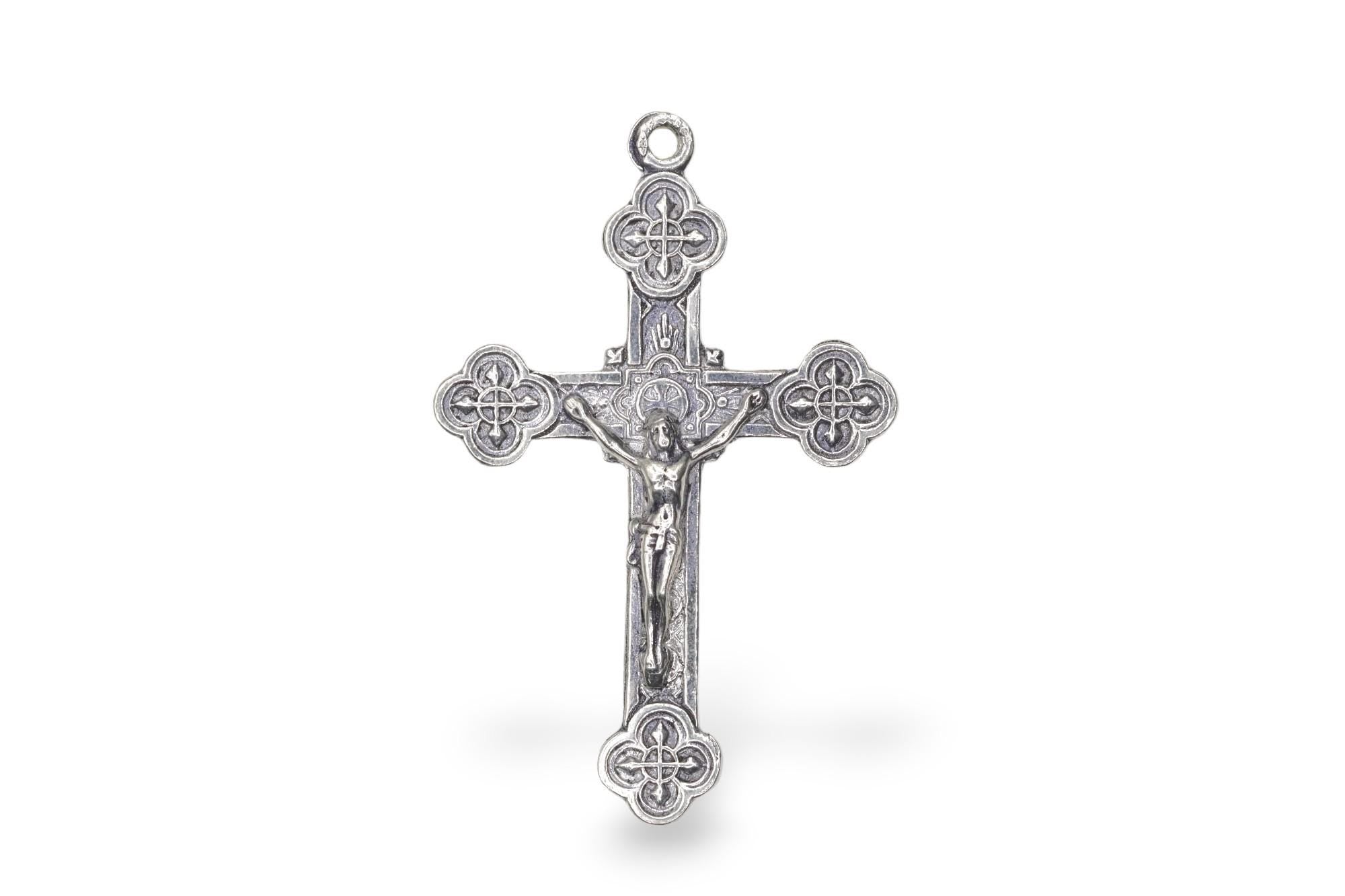 925 Sterling Silver & 24K Gold Vermeil Pendant Cross, Art Nouveau Style, Jewelry Making Supply, R6P-RV6P