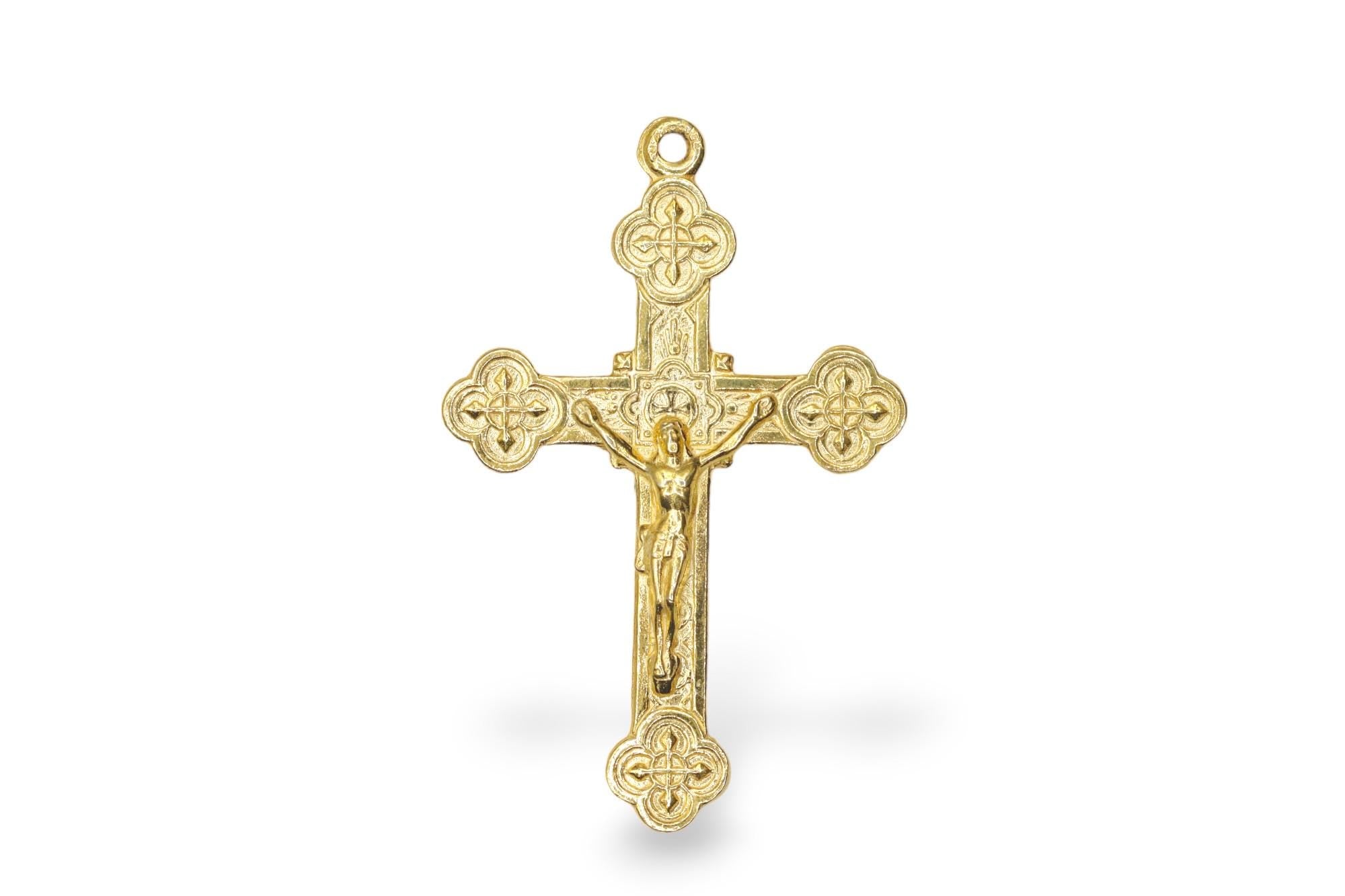925 Sterling Silver & 24K Gold Vermeil Pendant Cross, Art Nouveau Style, Jewelry Making Supply, R6P-RV6P