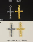 925 Sterling Silver & 24K Gold Vermeil Cross Pendant, Small Orthodox Crucifix, Jewelry Supply, R39-RV39