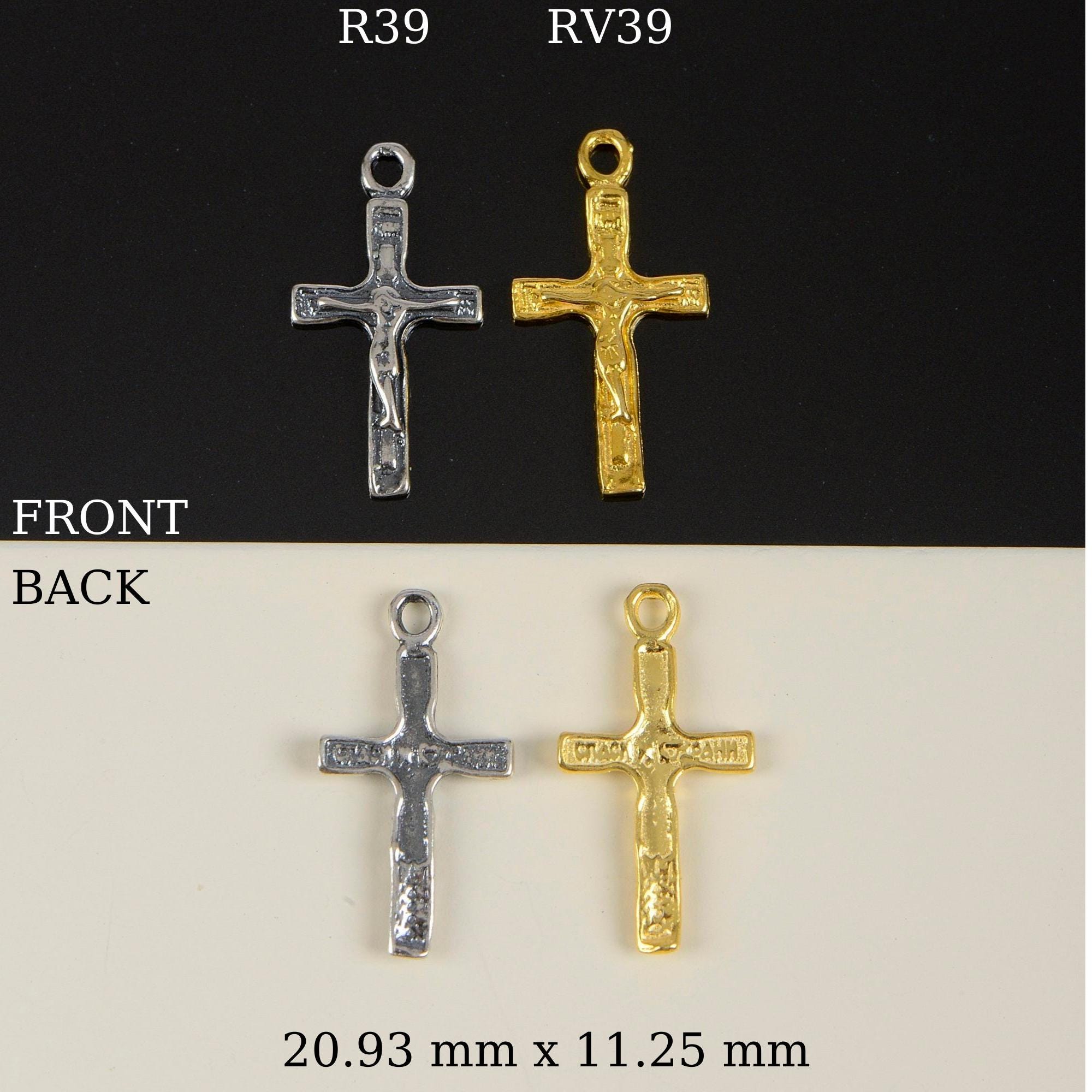 925 Sterling Silver & 24K Gold Vermeil Cross Pendant, Pendant Small Orthodox Crucifix, Jewelry Supply, R39P-RV39P