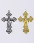 925 Sterling Silver & 24K Gold Vermeil Pendant, Elaborate large Orthodox Crucifix with Instruments of Tirture, Jewelry Supply, R40-RV40