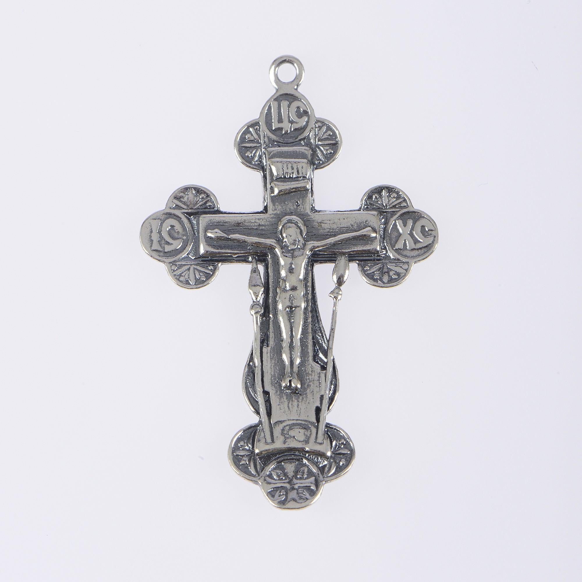 925 Sterling Silver & 24K Gold Vermeil Pendant, Elaborate large Orthodox Crucifix with Instruments of Tirture, Jewelry Supply, R40-RV40