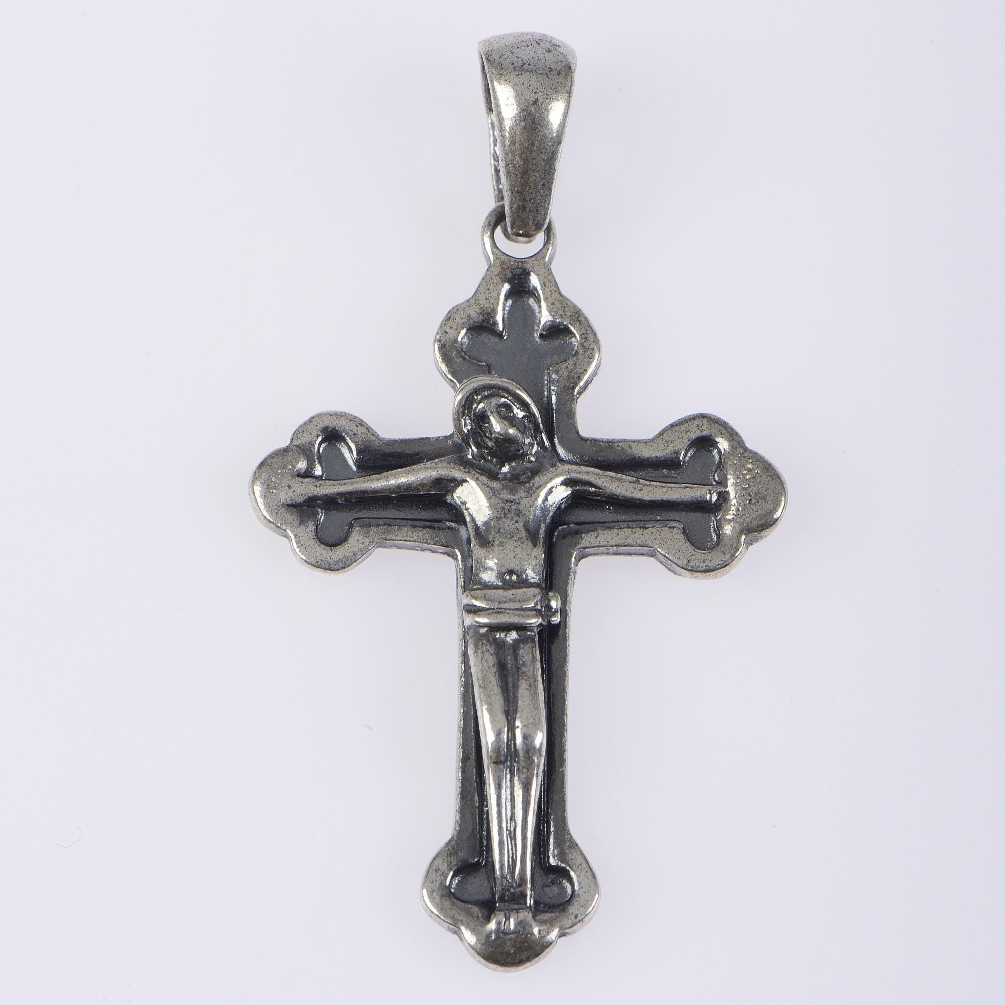 925 Sterling Silver Large Heavy Orthodox Pectoral Crucifix, Rosary Cross, Pendant, Jewelry Supply, R41