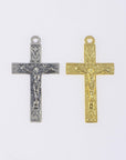 925 Sterling Silver & 24K Gold Vermeil Cross Pendant, Elaborate Crucifix with Art Nouveau Style, Jewelry Supply, R45-RV45