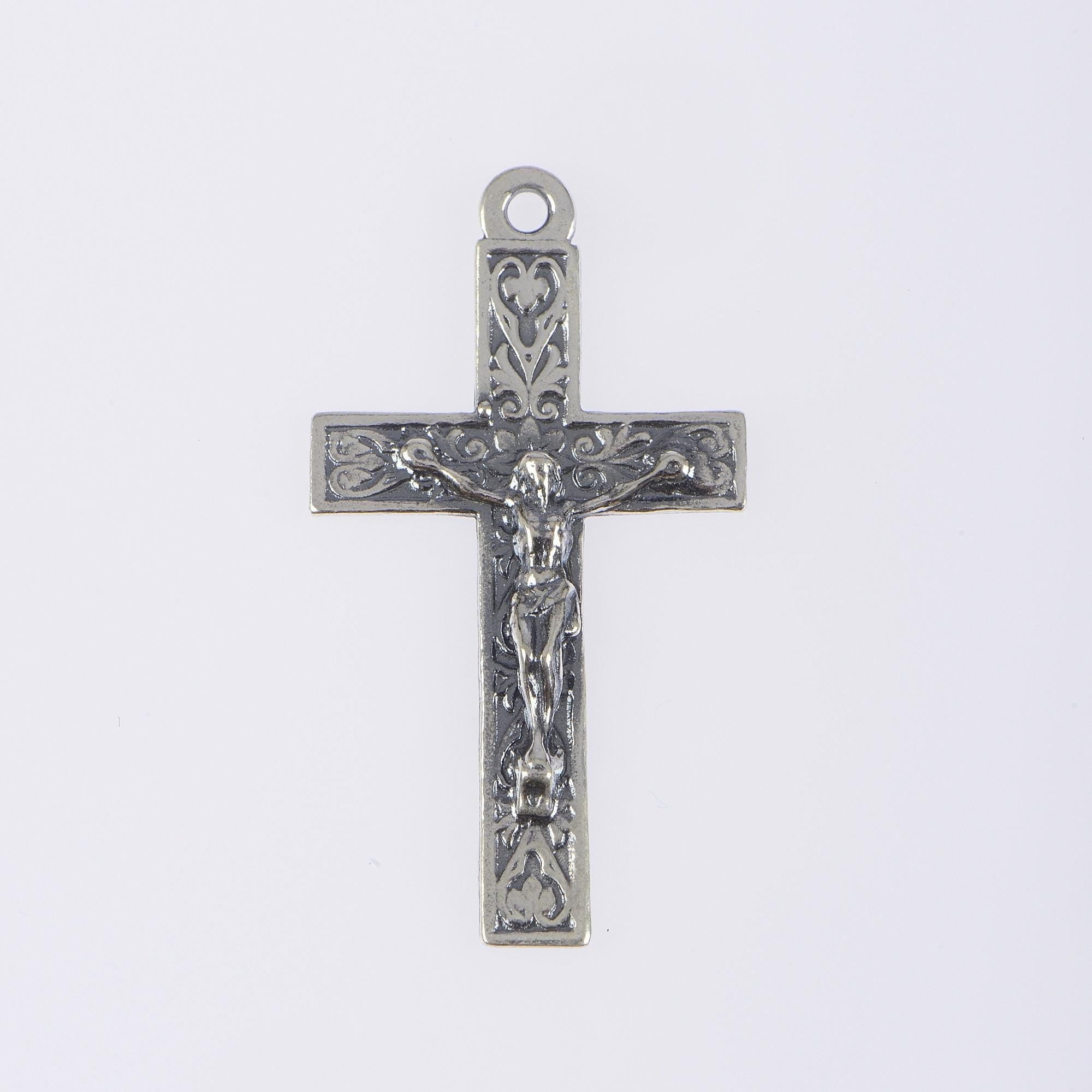 925 Sterling Silver & 24K Gold Vermeil Cross Pendant, Elaborate Crucifix with Art Nouveau Style, Jewelry Supply, R45-RV45