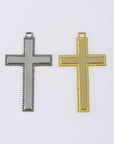 925 Sterling Silver & 24K Gold Vermeil Cross Pendant, Straight Cross with dotted frame, Jewelry Supply, R47P-RV47P