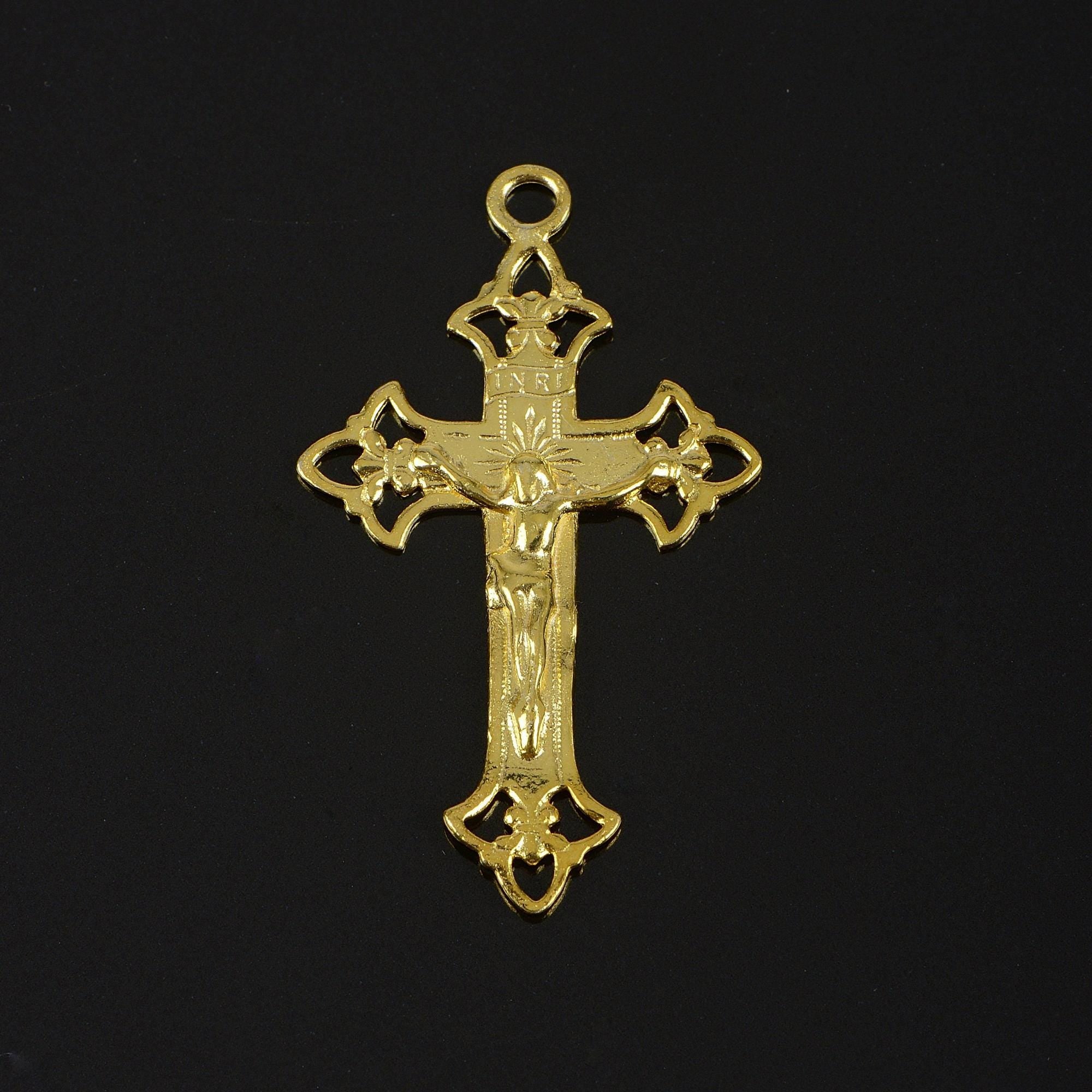 925 Sterling Silver & 24K Gold Vermeil Cross Pendant, Open work Crucifix, Jewelry Supply, R49-RV49