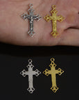 925 Sterling Silver & 24K Gold Vermeil Cross Pendant, Open work Crucifix, Jewelry Supply, R49-RV49