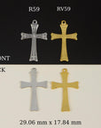 925 Sterling Silver & 24K Gold Vermeil Straight lines Art Deco Cross, Jewelry Supply, R59-RV59