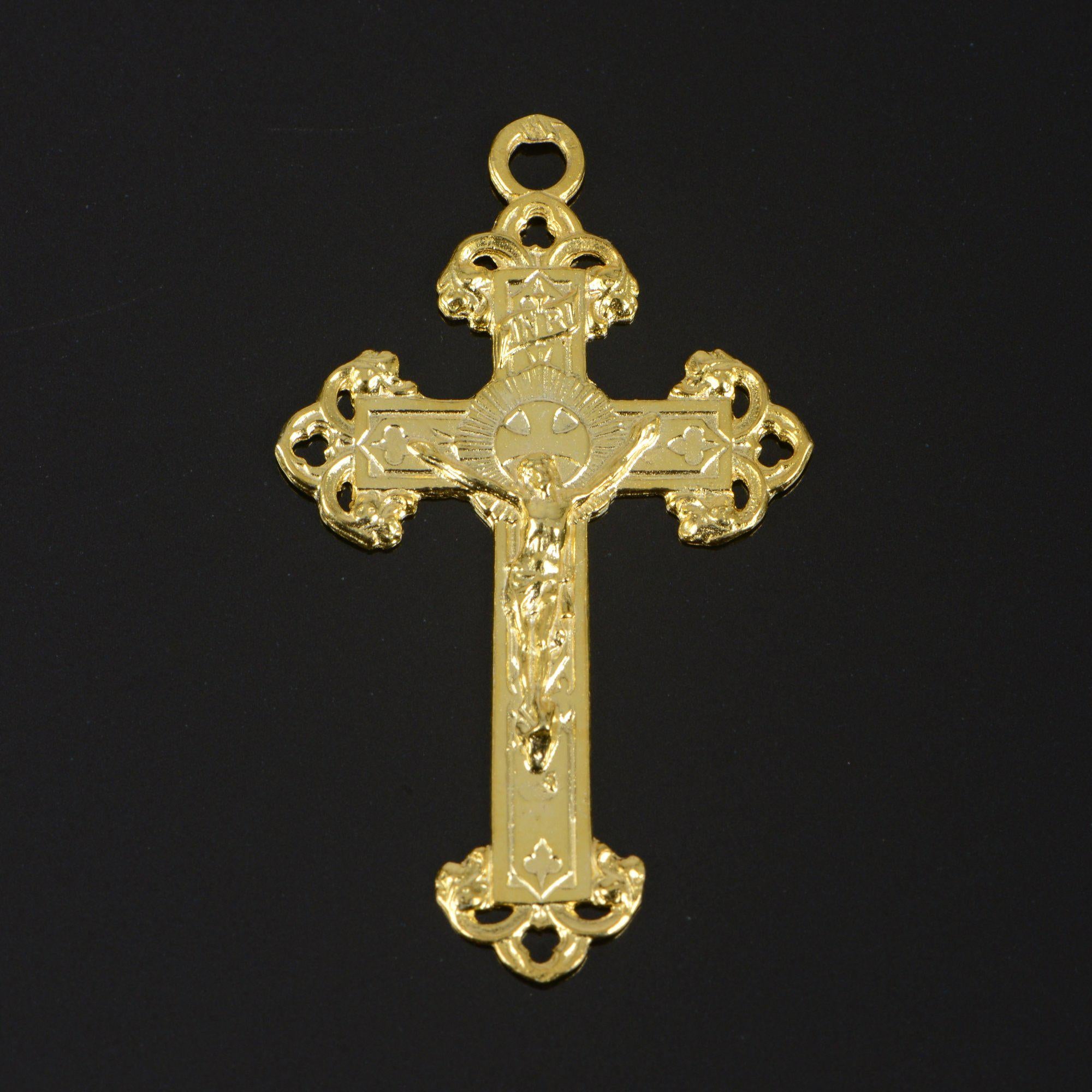 925 Sterling Silver & 24K Gold Vermeil Open Work Elaborate Crucifix with Illlumination, Jewelry Supply, R60-RV60