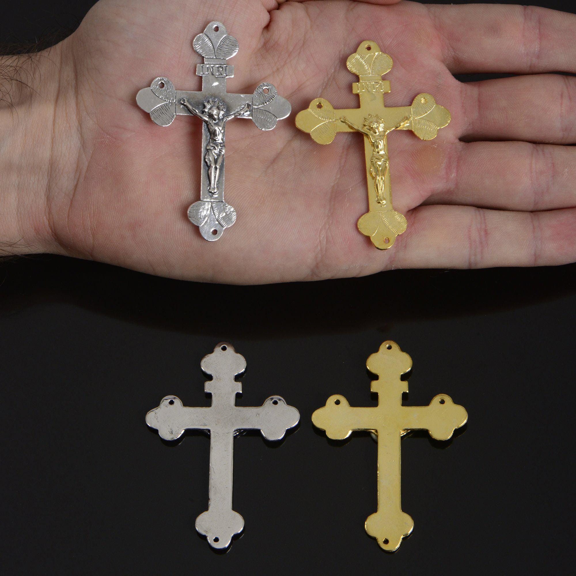 925 Sterling Silver & 24K Gold Vermeil Large Rosary Pendant, 19th Century Style, Jewelry Supply, R68P-RV68P