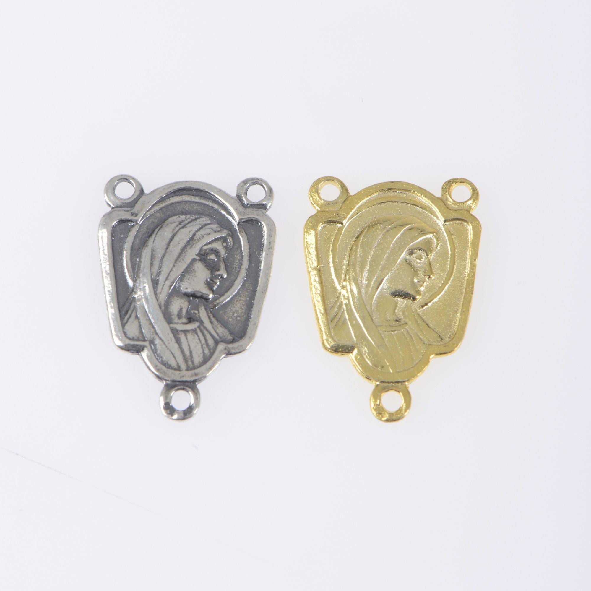 925 Sterling Silver & 24K Gold Vermeil Lourdes Apparition Virgin Mary Rosary Center, Jewelry Supply, R70 RV70