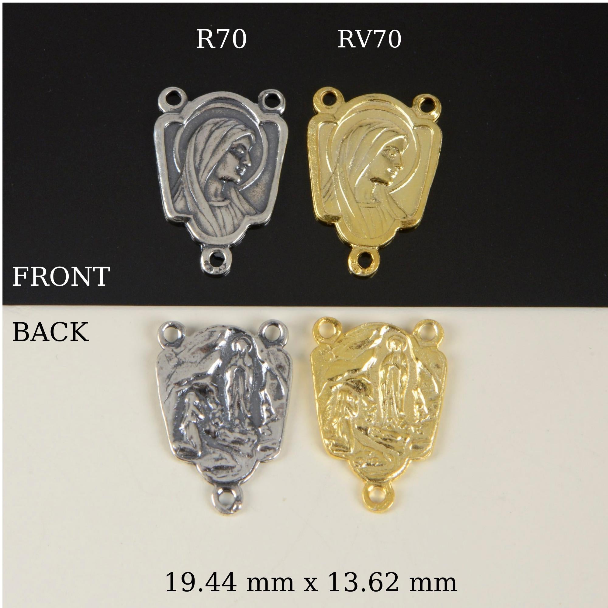 925 Sterling Silver & 24K Gold Vermeil Lourdes Apparition Virgin Mary Rosary Center, Jewelry Supply, R70 RV70