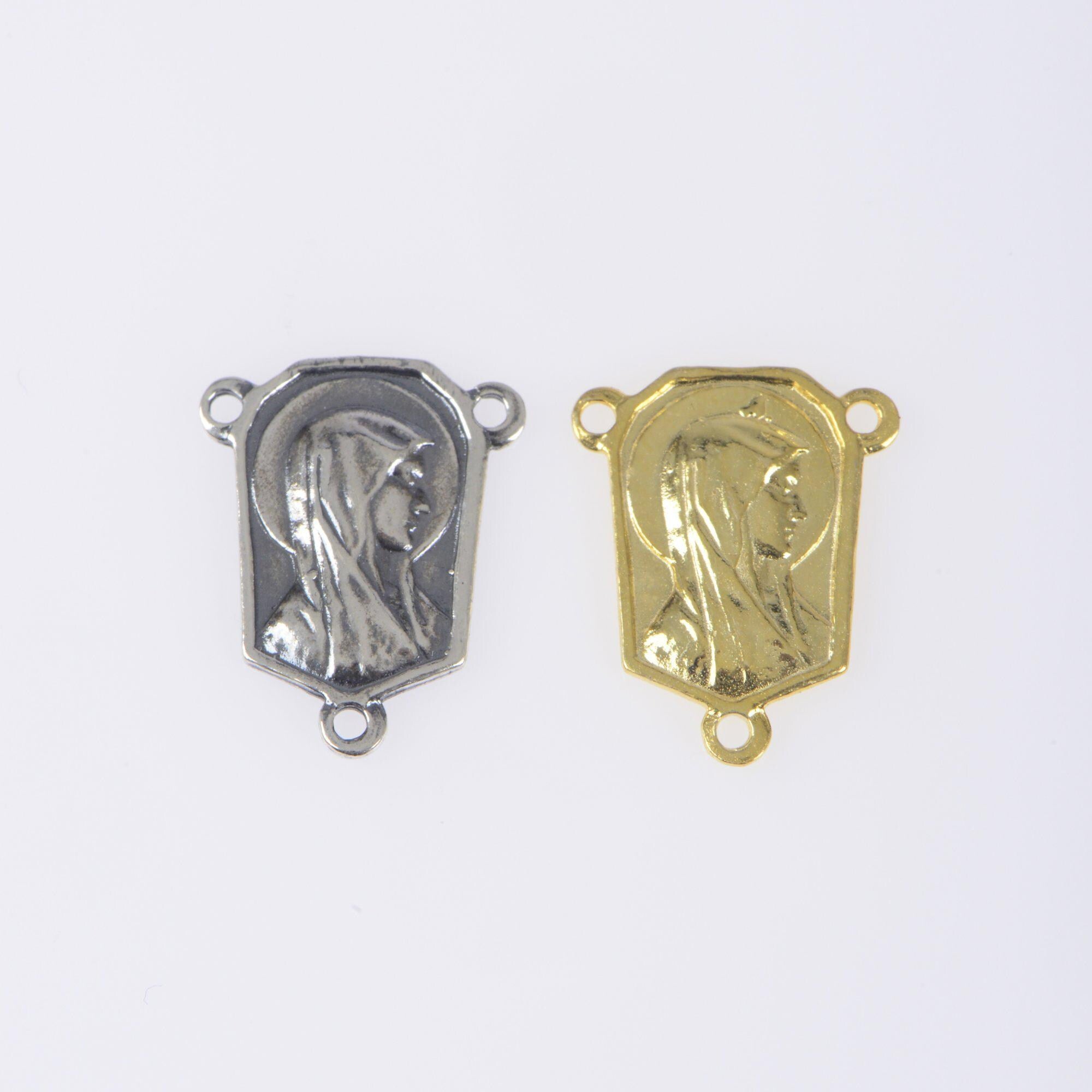 925 Sterling Silver & 24K Gold Vermeil Virgin Mary Bayeux Lisieux Rosary Center, Jewelry Supply, R71-RV71