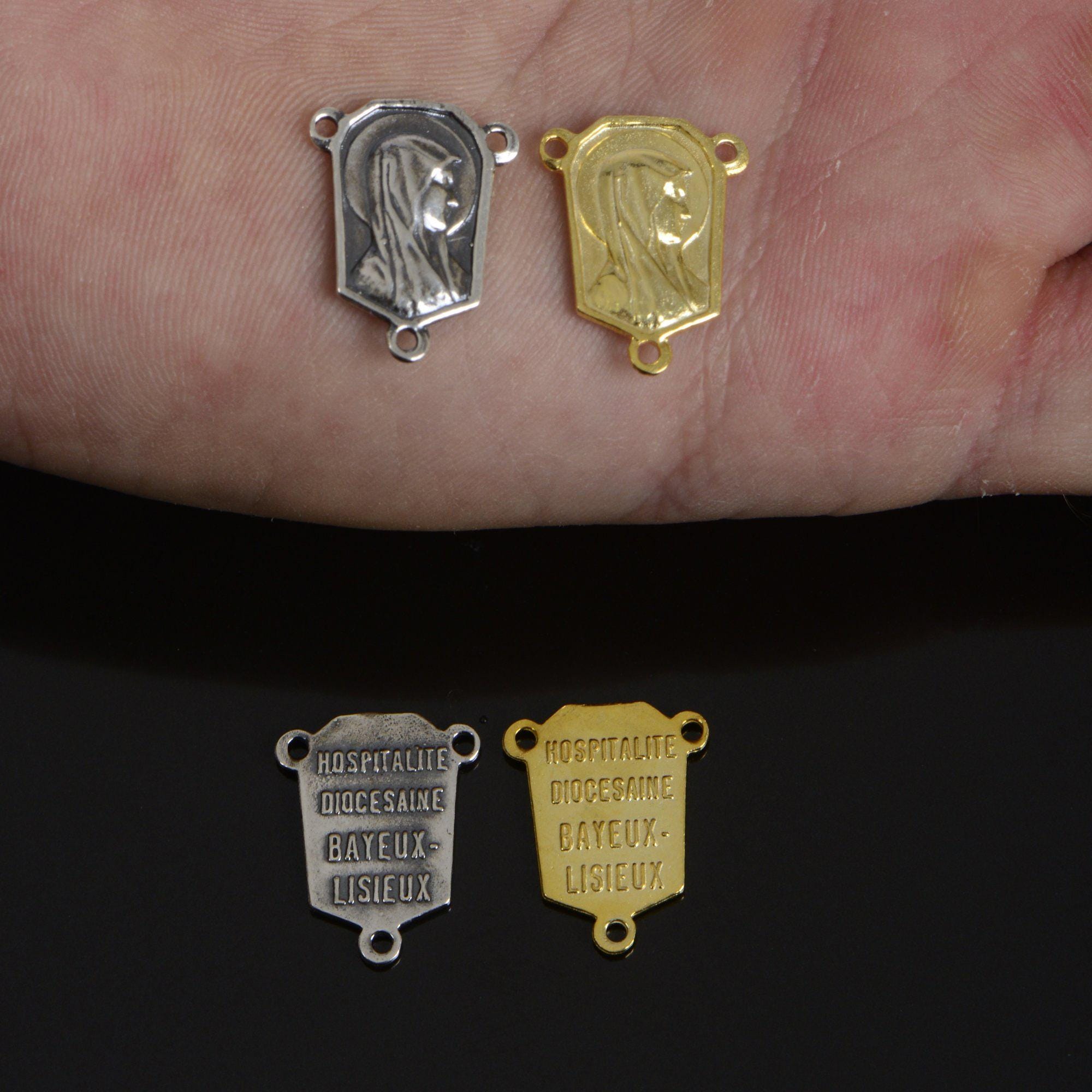 925 Sterling Silver & 24K Gold Vermeil Virgin Mary Bayeux Lisieux Rosary Center, Jewelry Supply, R71-RV71