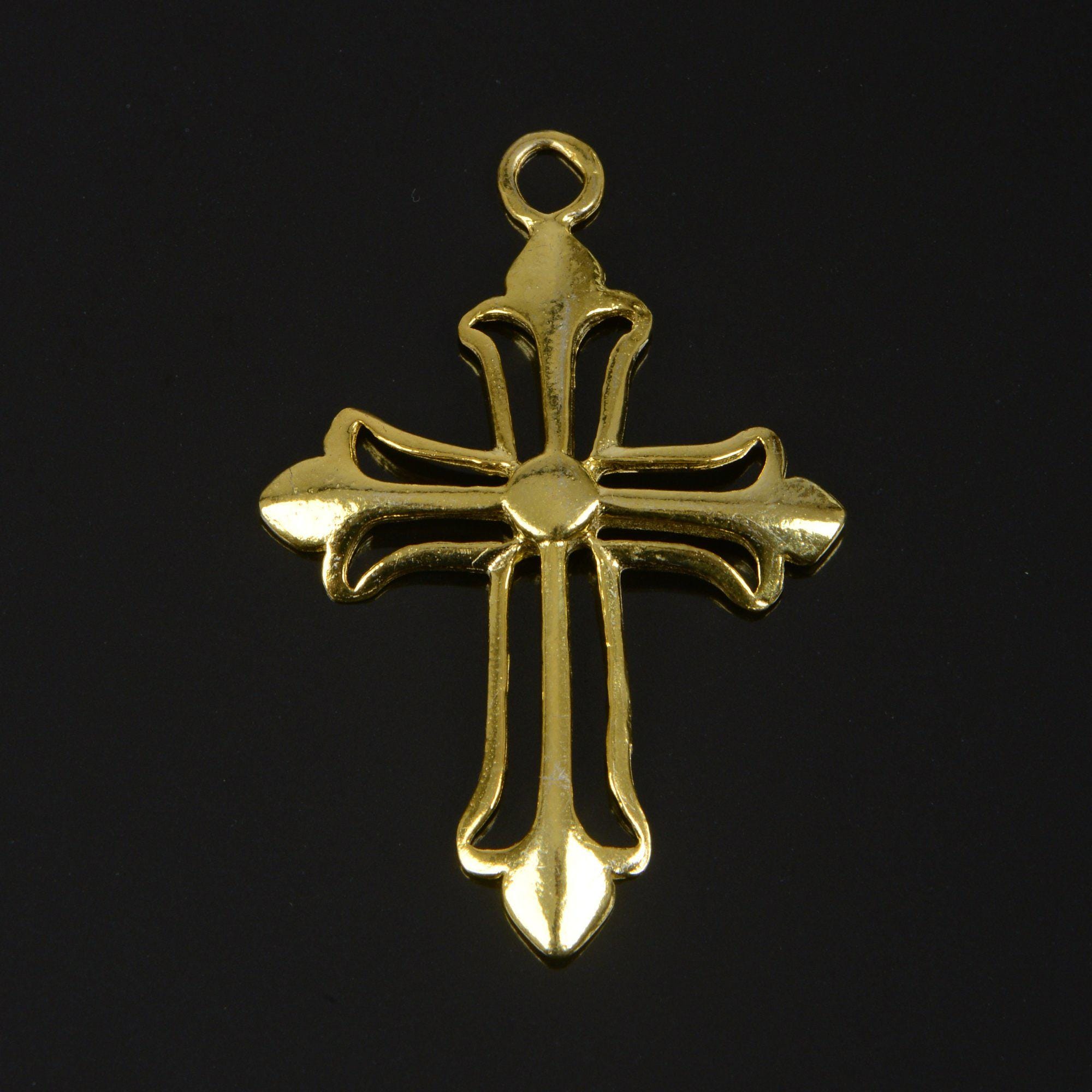 925 Sterling Silver & 24K Gold Vermeil Cross Pendant , Open work Plain and Large Cross, Jewelry Supply, R100- RV100