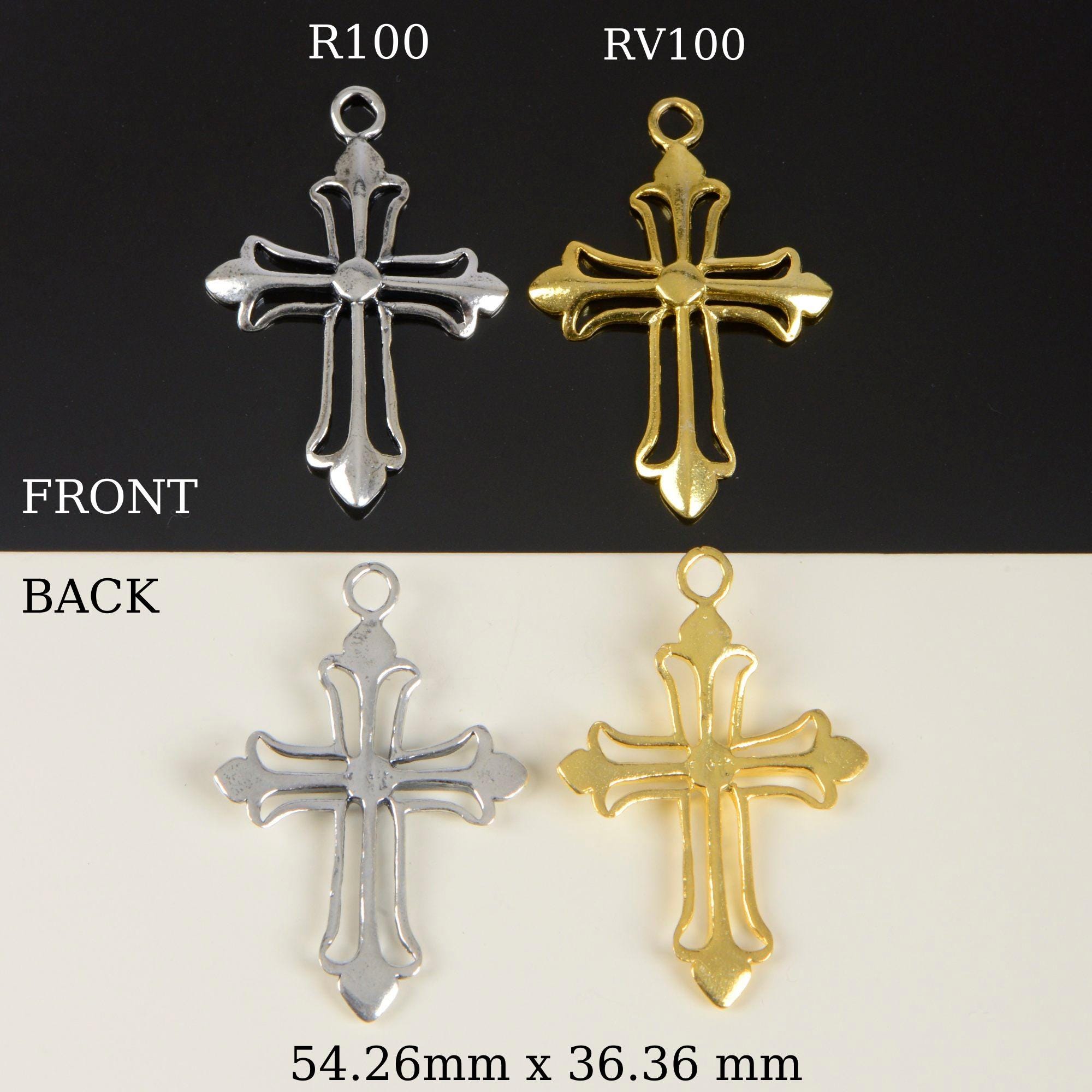 925 Sterling Silver & 24K Gold Vermeil Cross Pendant , Open work Plain and Large Cross, Jewelry Supply, R100- RV100