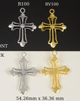 925 Sterling Silver & 24K Gold Vermeil Cross Pendant , Open work Plain and Large Cross, Jewelry Supply, R100- RV100