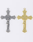925 Sterling Silver & 24K Gold Vermeil Cross Pendant, Elaborate Art Nouveau Crucifix with Sacred heart of Jesus, Jewelry Supply, R101-RV101