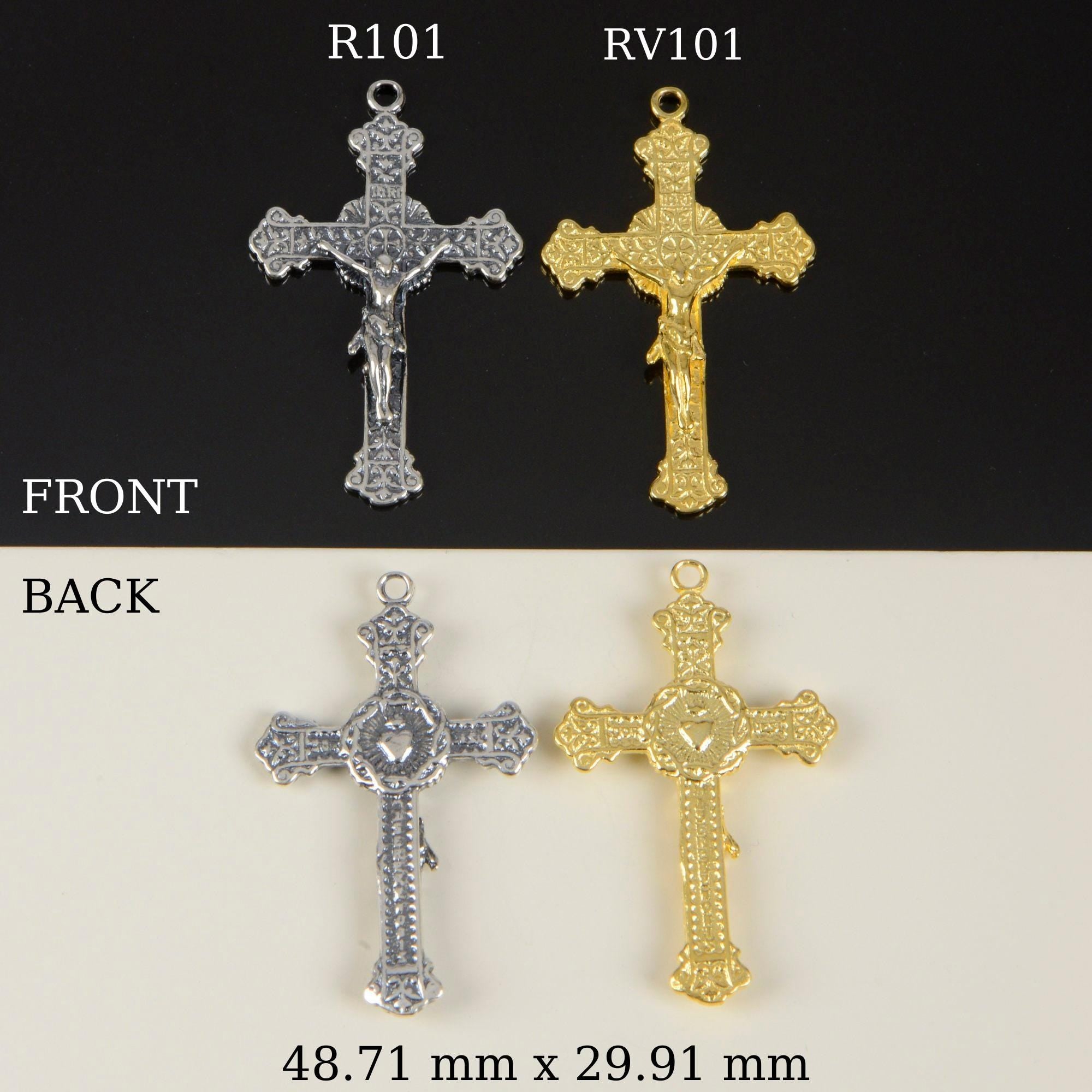 925 Sterling Silver & 24K Gold Vermeil Cross Pendant, Elaborate Art Nouveau Crucifix with Sacred heart of Jesus, Jewelry Supply, R101-RV101