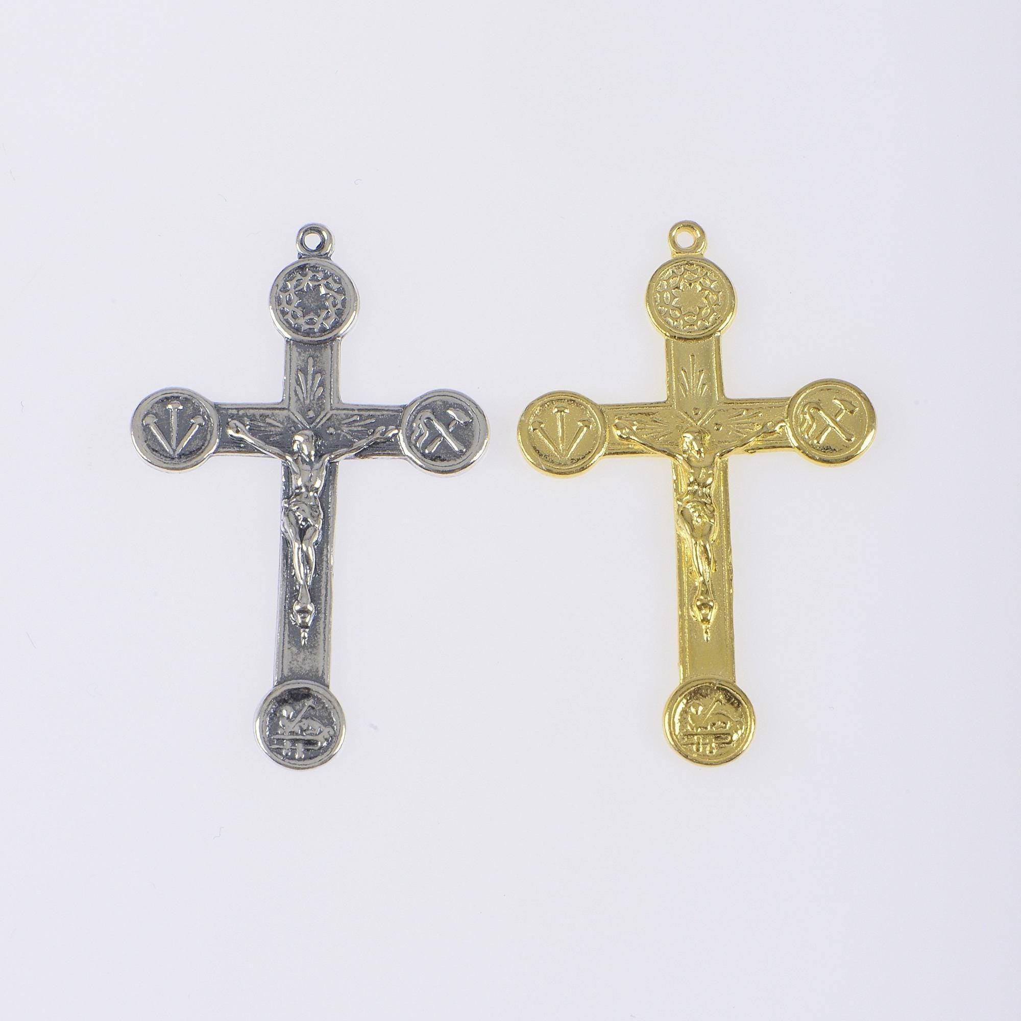 925 Sterling Silver & 24K Gold Vermeil Cross Pendant, Crucifix with Agnus Dei and Instruments of Torture, Jewelry Supply, R102-RV102