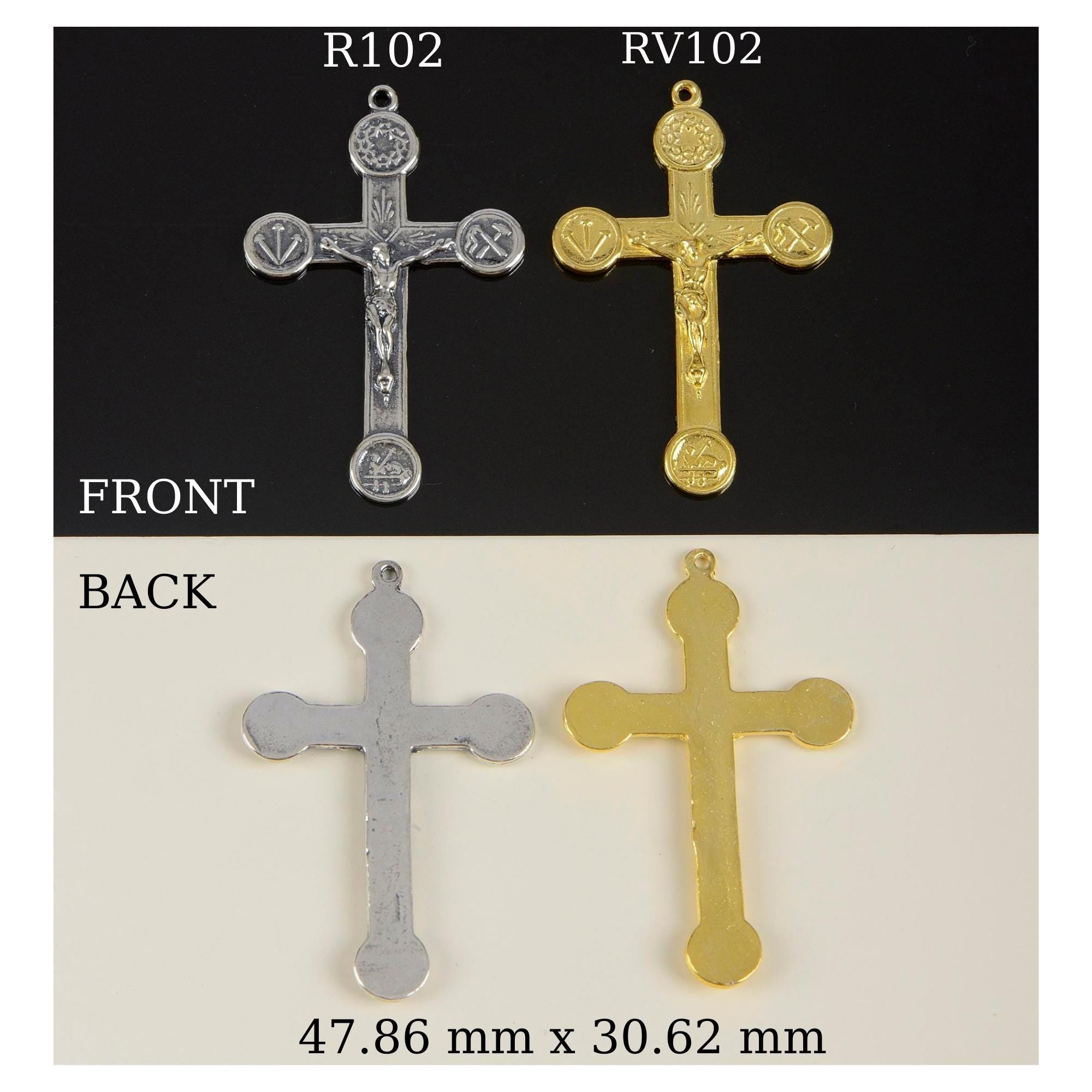925 Sterling Silver & 24K Gold Vermeil Cross Pendant, Crucifix with Agnus Dei and Instruments of Torture, Jewelry Supply, R102-RV102