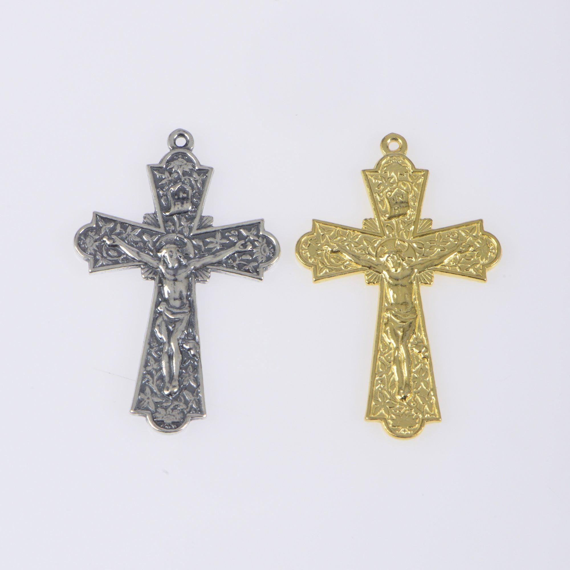 925 Sterling Silver & 24K Gold Vermeil Cross Pendant, Art Nouveau Crucifix with Large Corpus, Jewelry Supply, R103-RV103