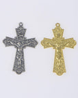 925 Sterling Silver & 24K Gold Vermeil Cross Pendant, Art Nouveau Crucifix with Large Corpus, Jewelry Supply, R103-RV103