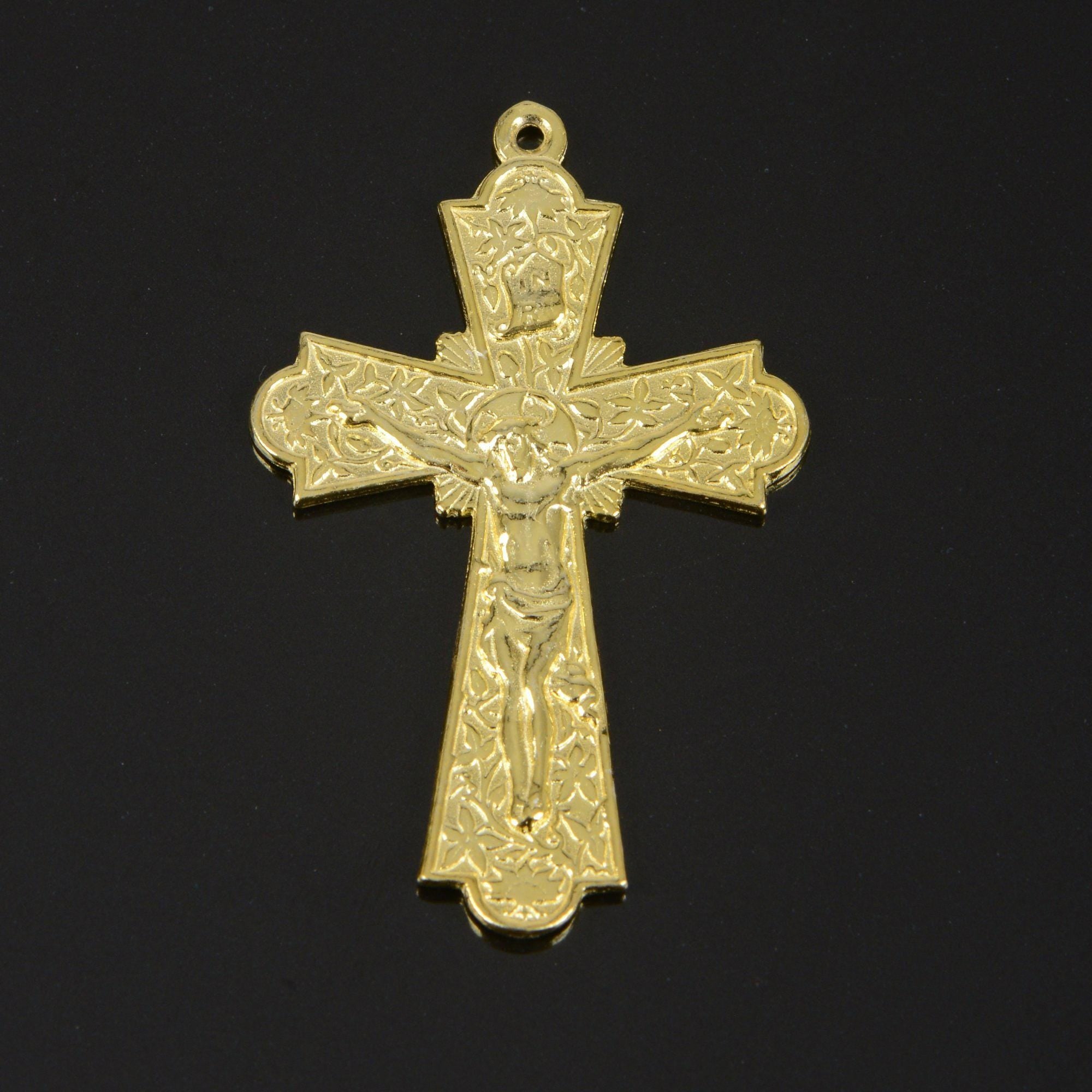 925 Sterling Silver & 24K Gold Vermeil Cross Pendant, Art Nouveau Crucifix with Large Corpus, Jewelry Supply, R103-RV103
