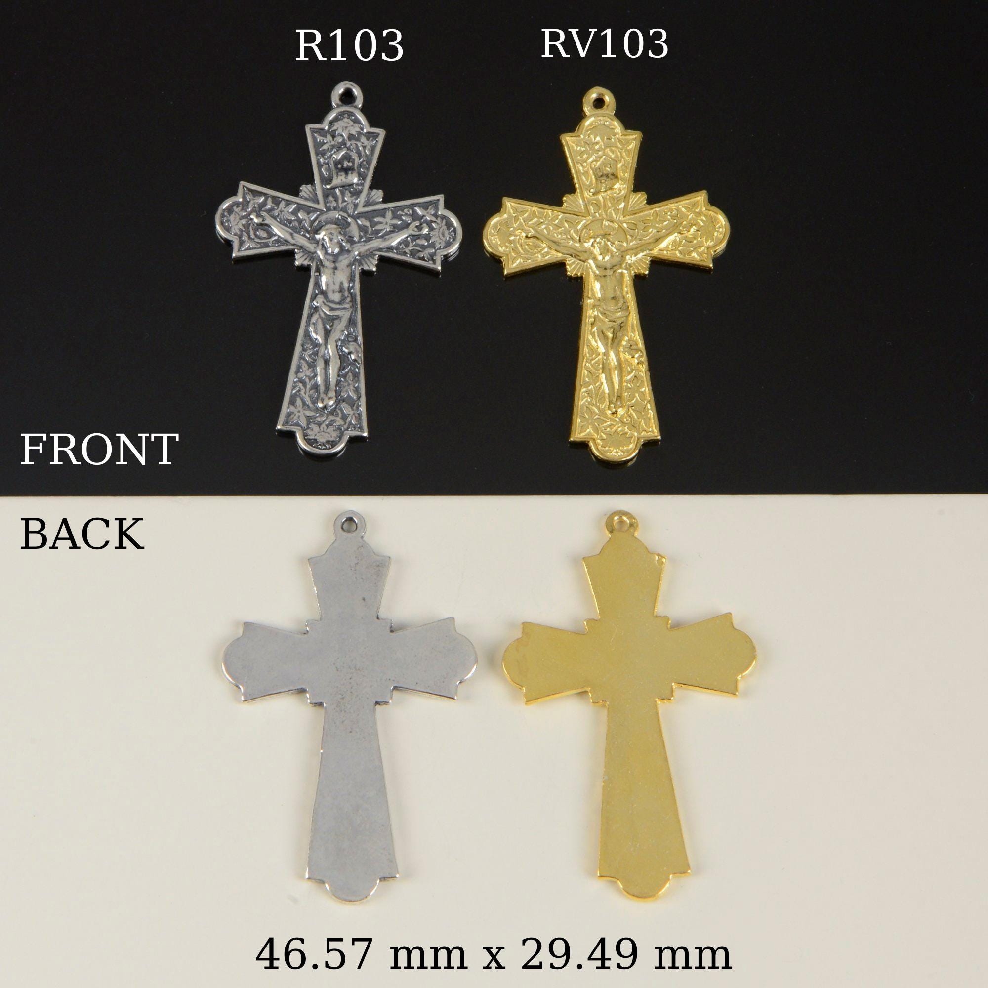 925 Sterling Silver & 24K Gold Vermeil Cross Pendant, Art Nouveau Crucifix with Large Corpus, Jewelry Supply, R103-RV103