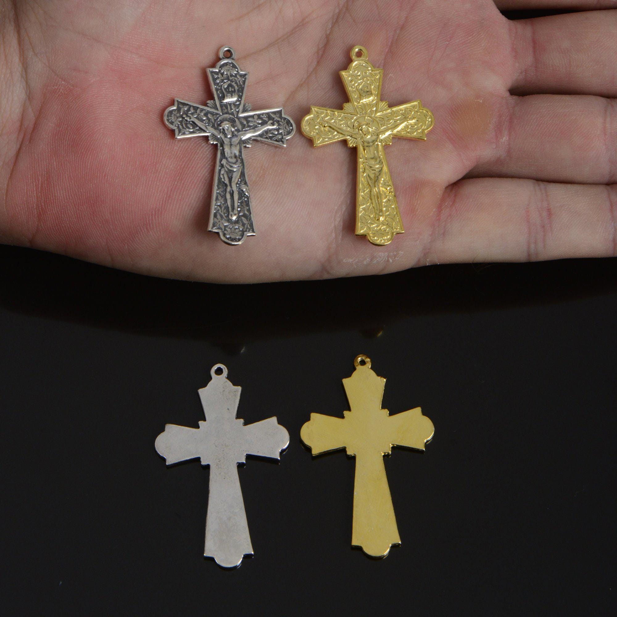 925 Sterling Silver & 24K Gold Vermeil Cross Pendant, Art Nouveau Crucifix with Large Corpus, Jewelry Supply, R103-RV103