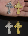 925 Sterling Silver & 24K Gold Vermeil Cross Pendant, Pendant Russian Greek Style Elaborate Crucifix with Angels, Jewelry Supply, R42P-RV42P