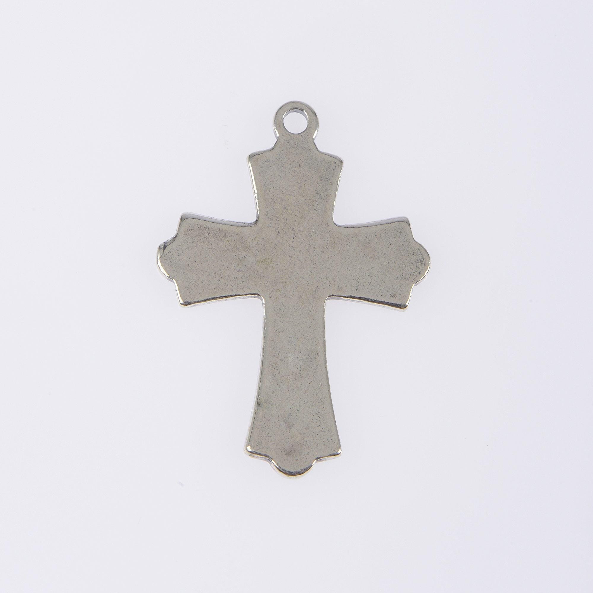 925 Sterling Silver & 24K Gold Vermeil Cross Pendant, Russian Greek Stayle Elaborate Crucifix with Angels, Jewelry Supply, R43-RV43