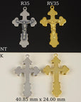 925 Sterling Silver & 24K Gold Vermeil Cross Pendant, Oriental Type Crucifix, Jewelry Supply, R35-RV35