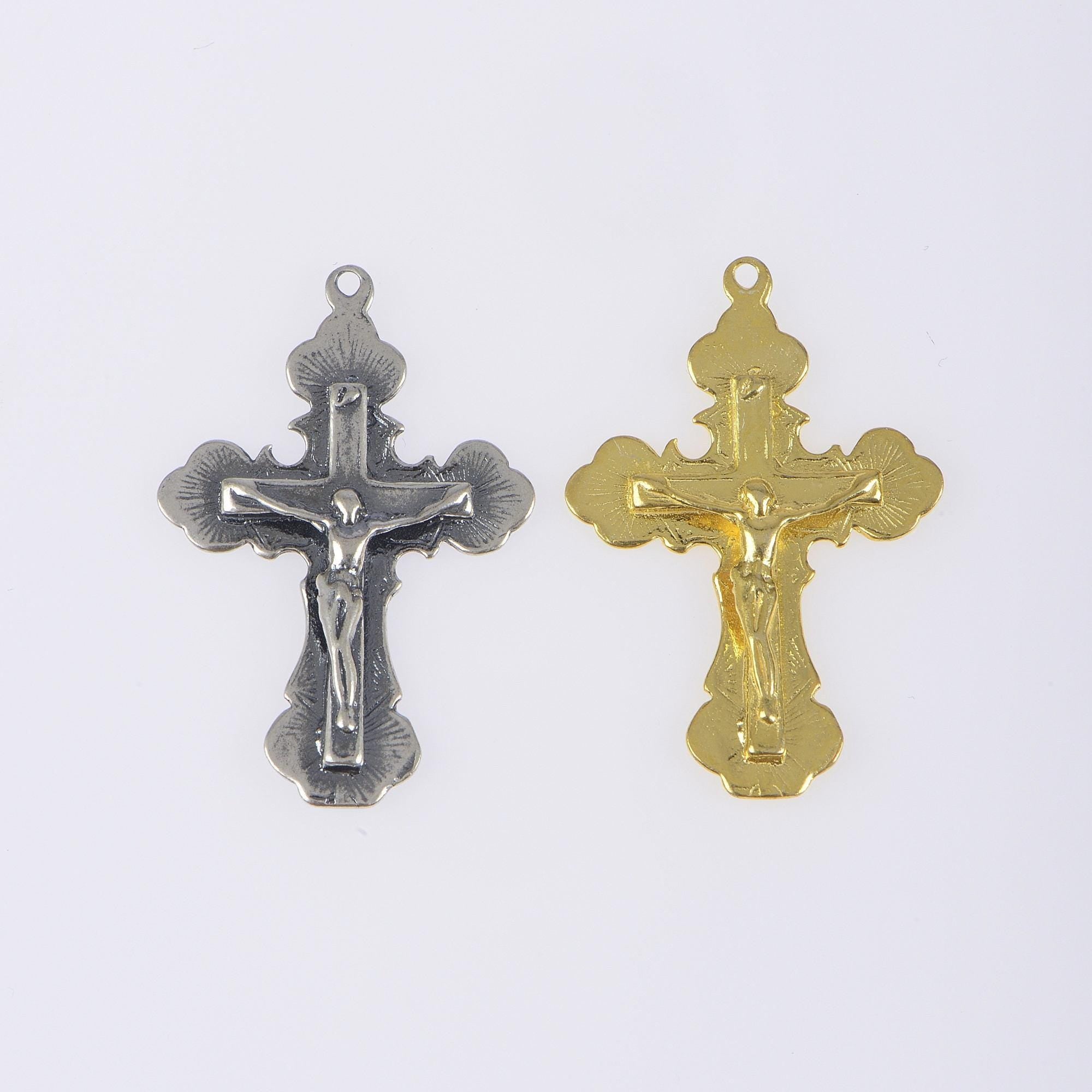 925 Sterling Silver & 24K Gold Vermeil Orthodox Cross, Jewelry Supply, R37-RV37
