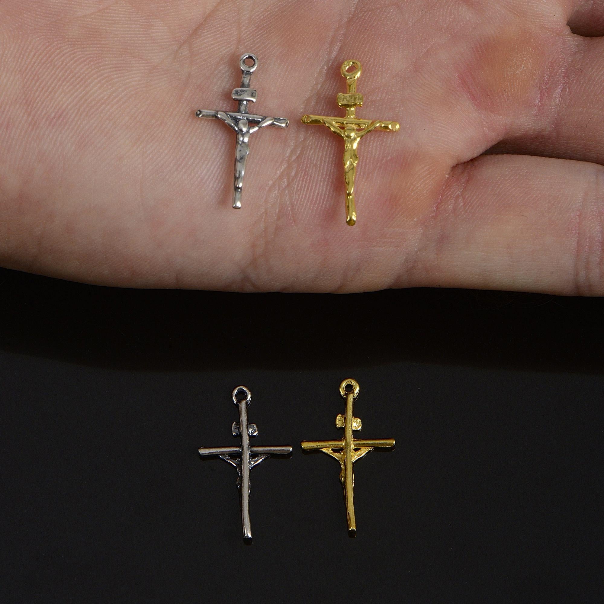 925 Sterling Silver & 24K Gold Vermeil Cross Pendant , Straight Small Crucifix, Jewelry Supply, R38-RV38