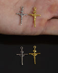 925 Sterling Silver & 24K Gold Vermeil Cross Pendant , Straight Small Crucifix, Jewelry Supply, R38-RV38