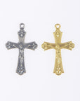 925 Sterling Silver & 24K Gold Vermeil Cross Pendant , Crucifix with Fleur de Lys, Jewelry Supply, R44-RV44