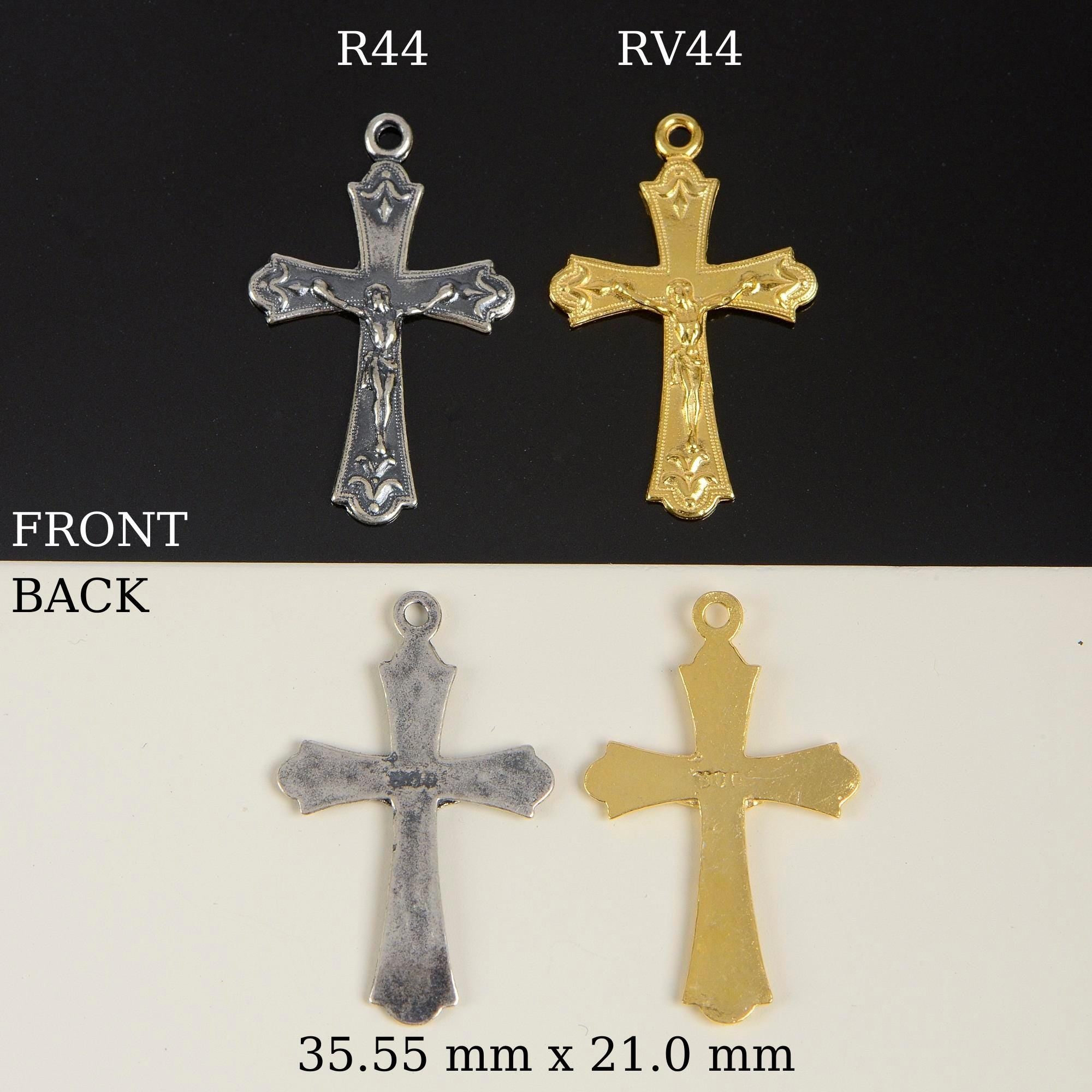 925 Sterling Silver & 24K Gold Vermeil Cross Pendant , Crucifix with Fleur de Lys, Jewelry Supply, R44-RV44