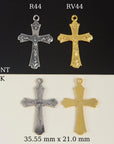 925 Sterling Silver & 24K Gold Vermeil Cross Pendant , Crucifix with Fleur de Lys, Jewelry Supply, R44-RV44