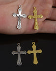 925 Sterling Silver & 24K Gold Vermeil Cross Pendant , Crucifix with Fleur de Lys, Jewelry Supply, R44-RV44