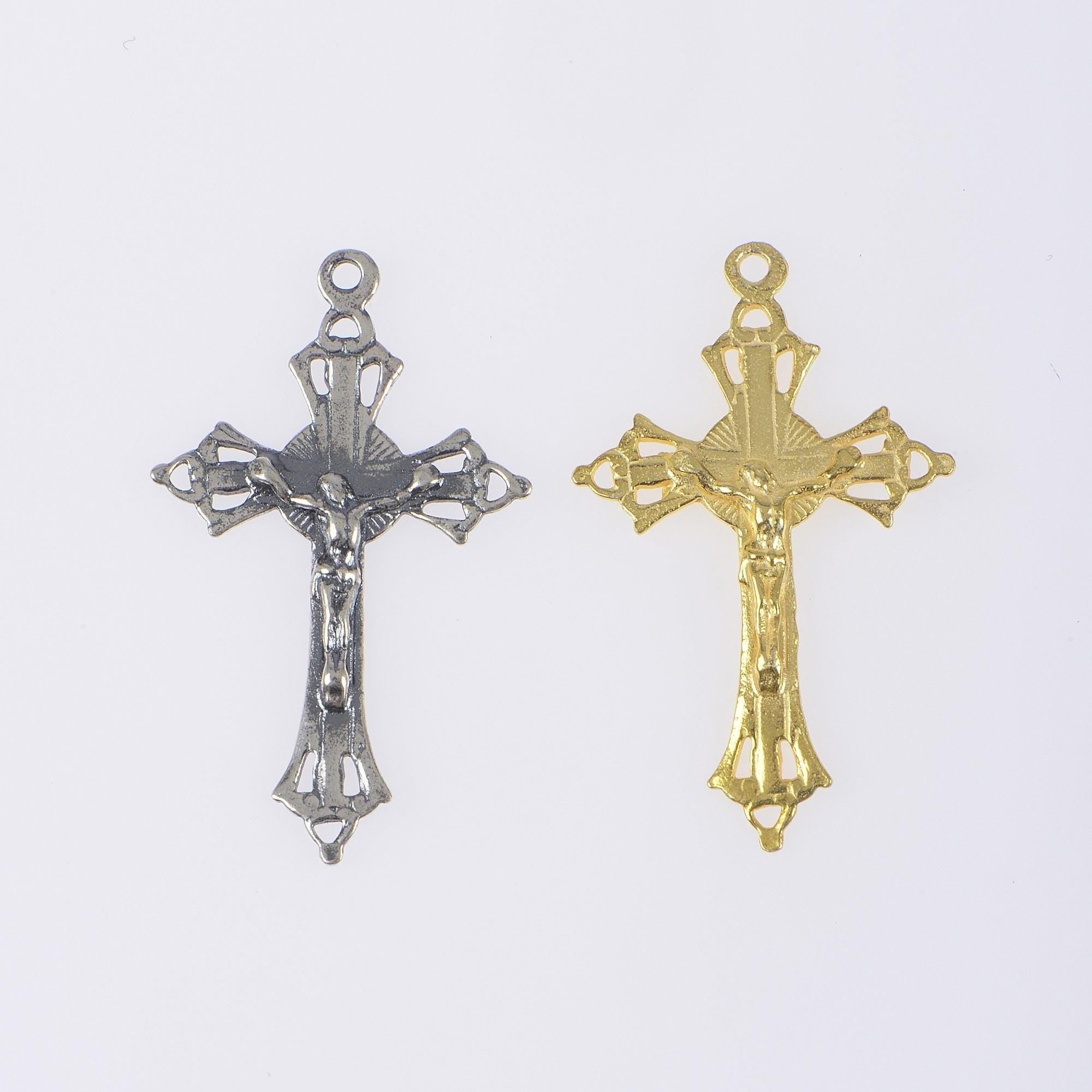 925 Sterling Silver & 24K Gold Vermeil Cross Pendant , Open Work Illumination Crucifix, Jewelry Supply, R46-RV46