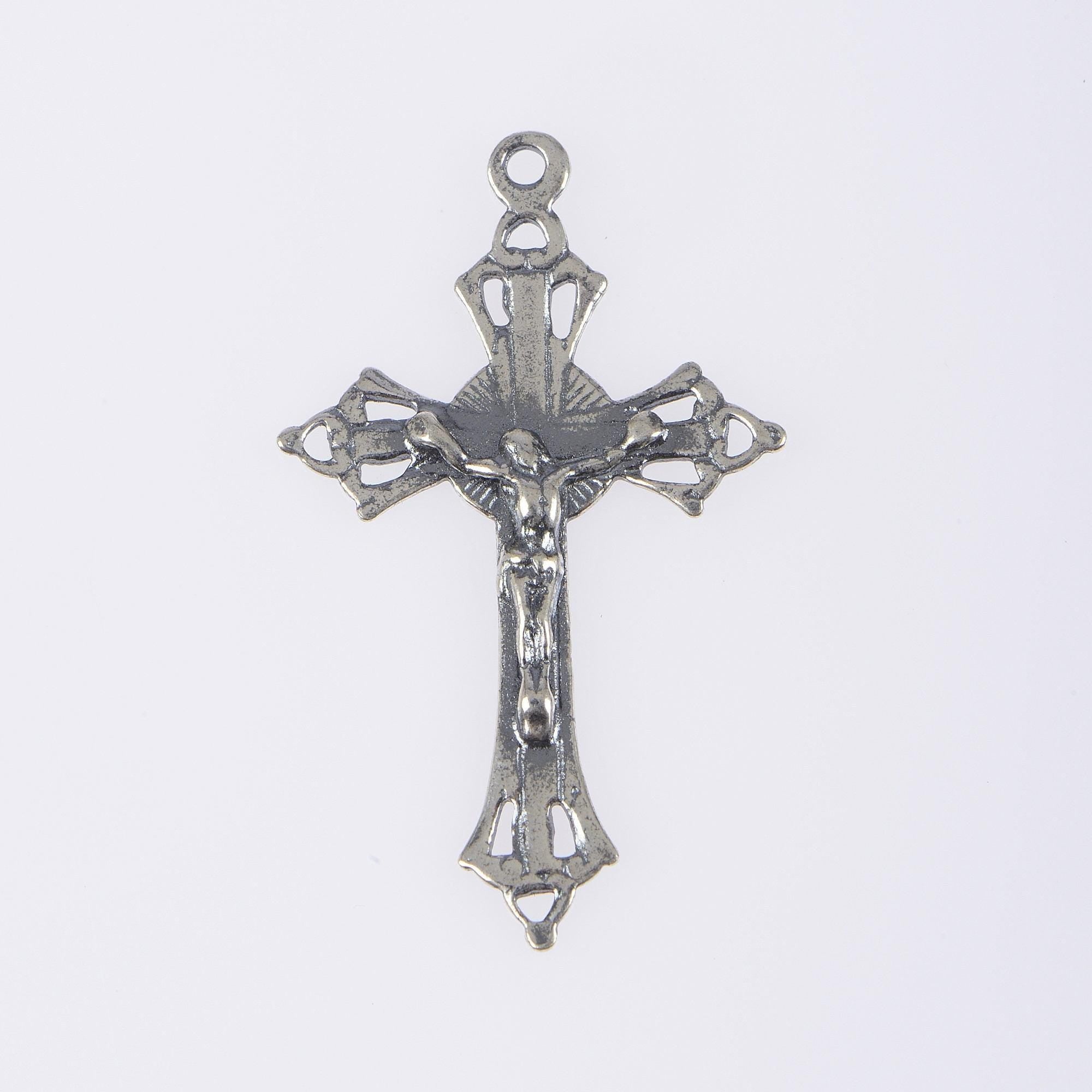925 Sterling Silver & 24K Gold Vermeil Cross Pendant , Open Work Illumination Crucifix, Jewelry Supply, R46-RV46
