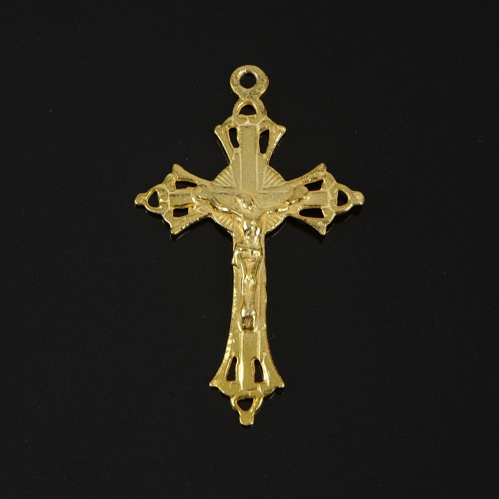 925 Sterling Silver & 24K Gold Vermeil Cross Pendant , Open Work Illumination Crucifix, Jewelry Supply, R46-RV46