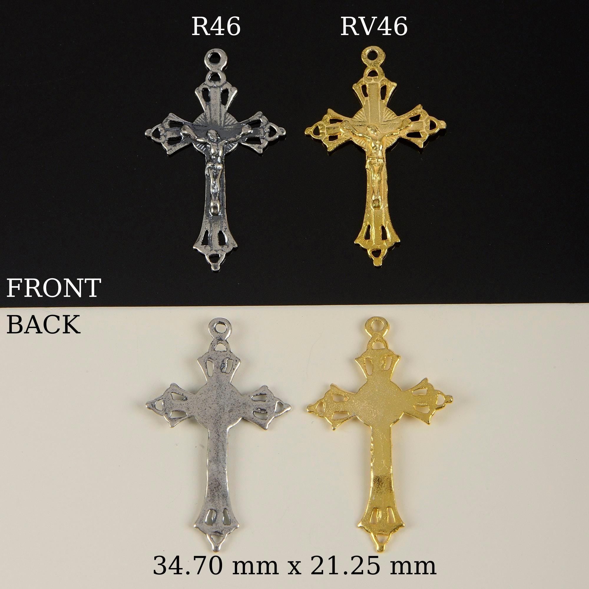 925 Sterling Silver & 24K Gold Vermeil Cross Pendant , Open Work Illumination Crucifix, Jewelry Supply, R46-RV46
