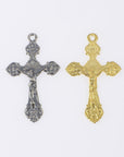 925 Sterling Silver & 24K Gold Vermeil Pendant Art Nouveau Crucifix, Jewelry Supply, R51P-RV51P