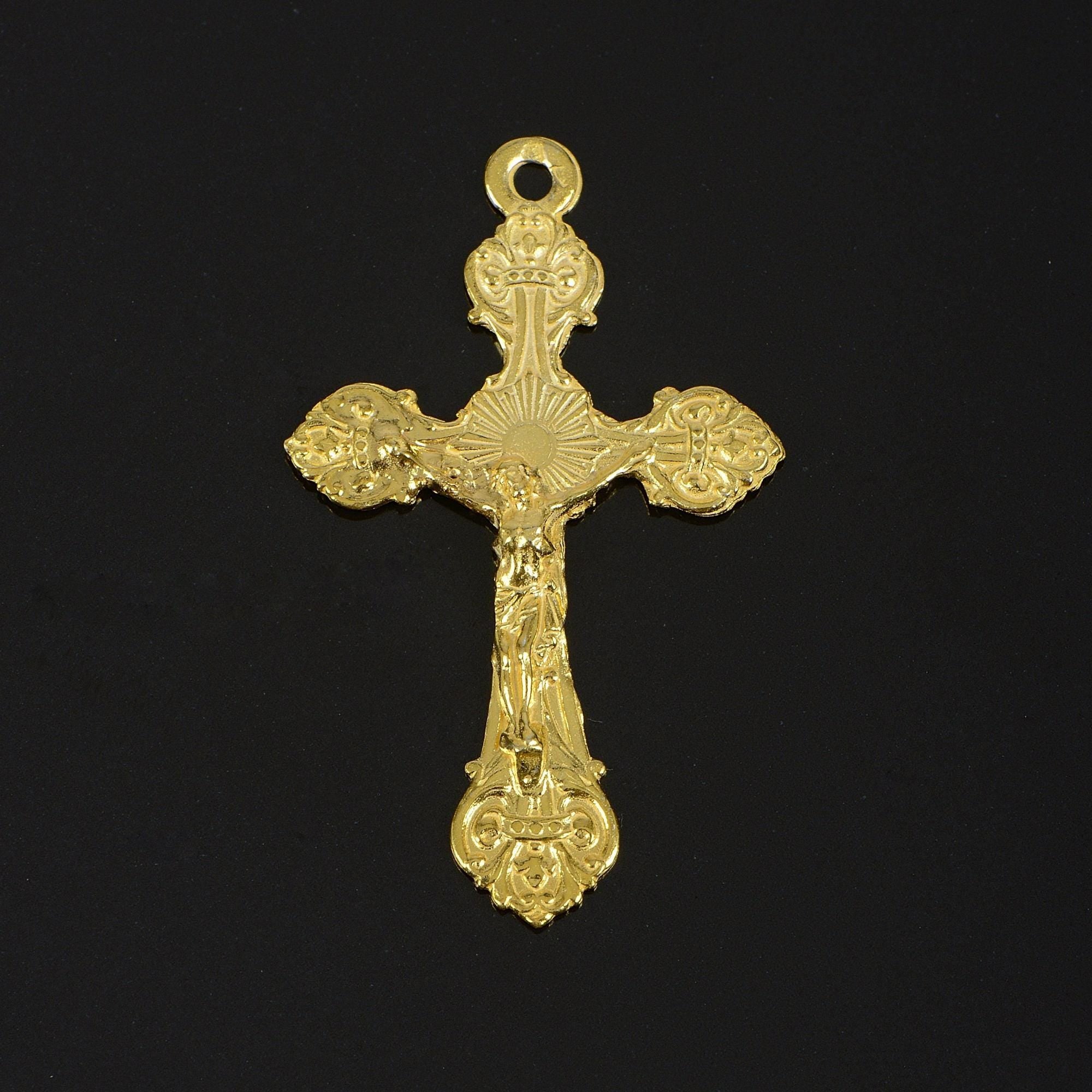 925 Sterling Silver & 24K Gold Vermeil Cross Pendant, Art Nouveau Crucifix, Jewelry Supply, R51-RV51